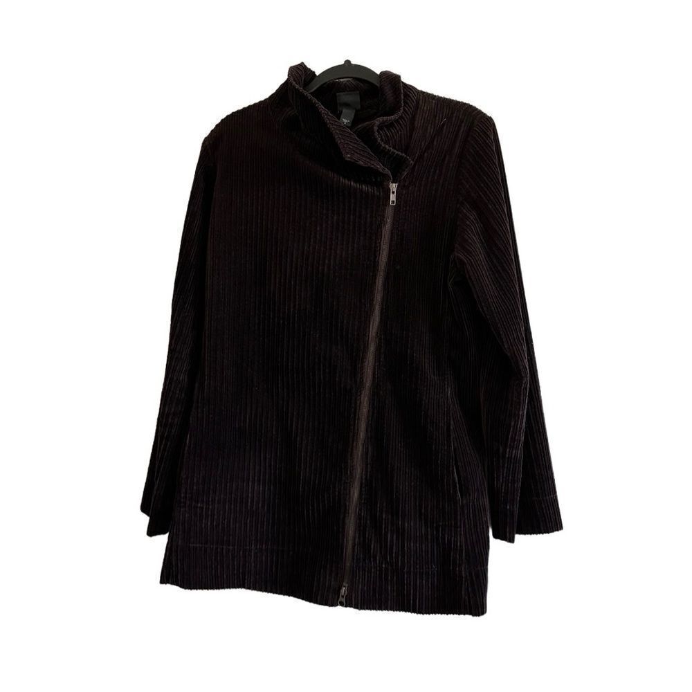 Eileen Fisher Corduroy Jacket Asymmetrical Zipper Brown Womens S